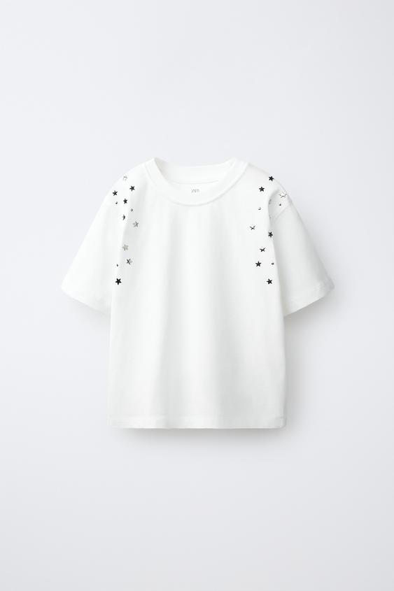 تيشرت بتفصيل تساطير - أبيض by Zara - Image 0
