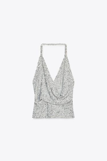 GATHERED SEQUIN TOP - Silver by Zara - Image 6