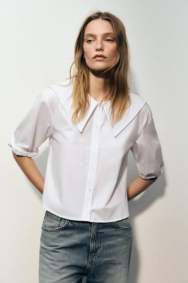 POPLIN SHIRT WITH PETER PAN COLLAR - White by Zara
