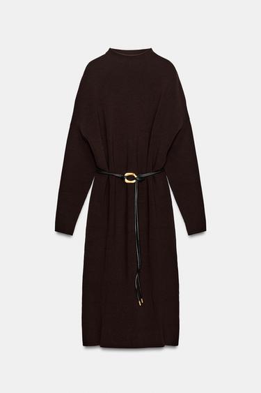 VESTIDO MIDI PUNTO CINTURÓN - Burgundy de Zara