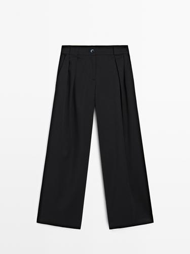 Pantalón de pinzas wide leg - Marino de Zara