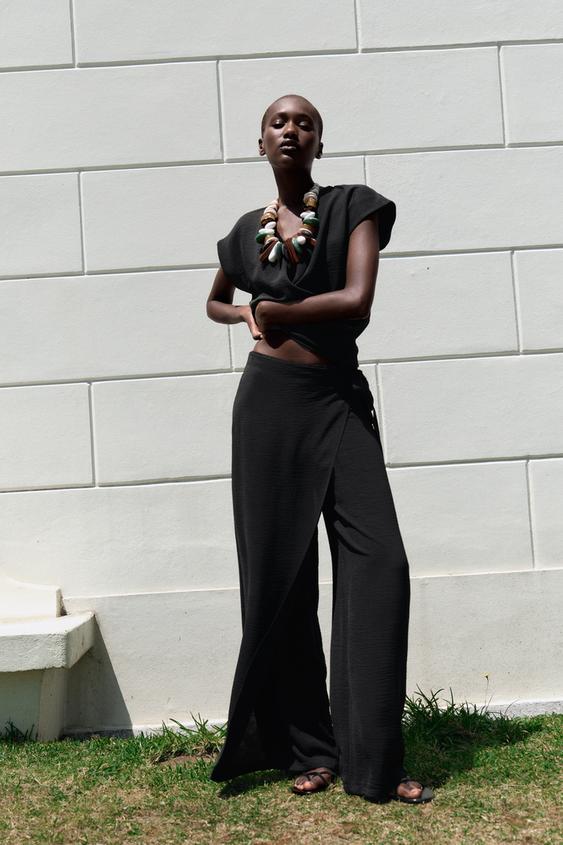 FLOWING WRAP TROUSERS Black ZARA Turkey
