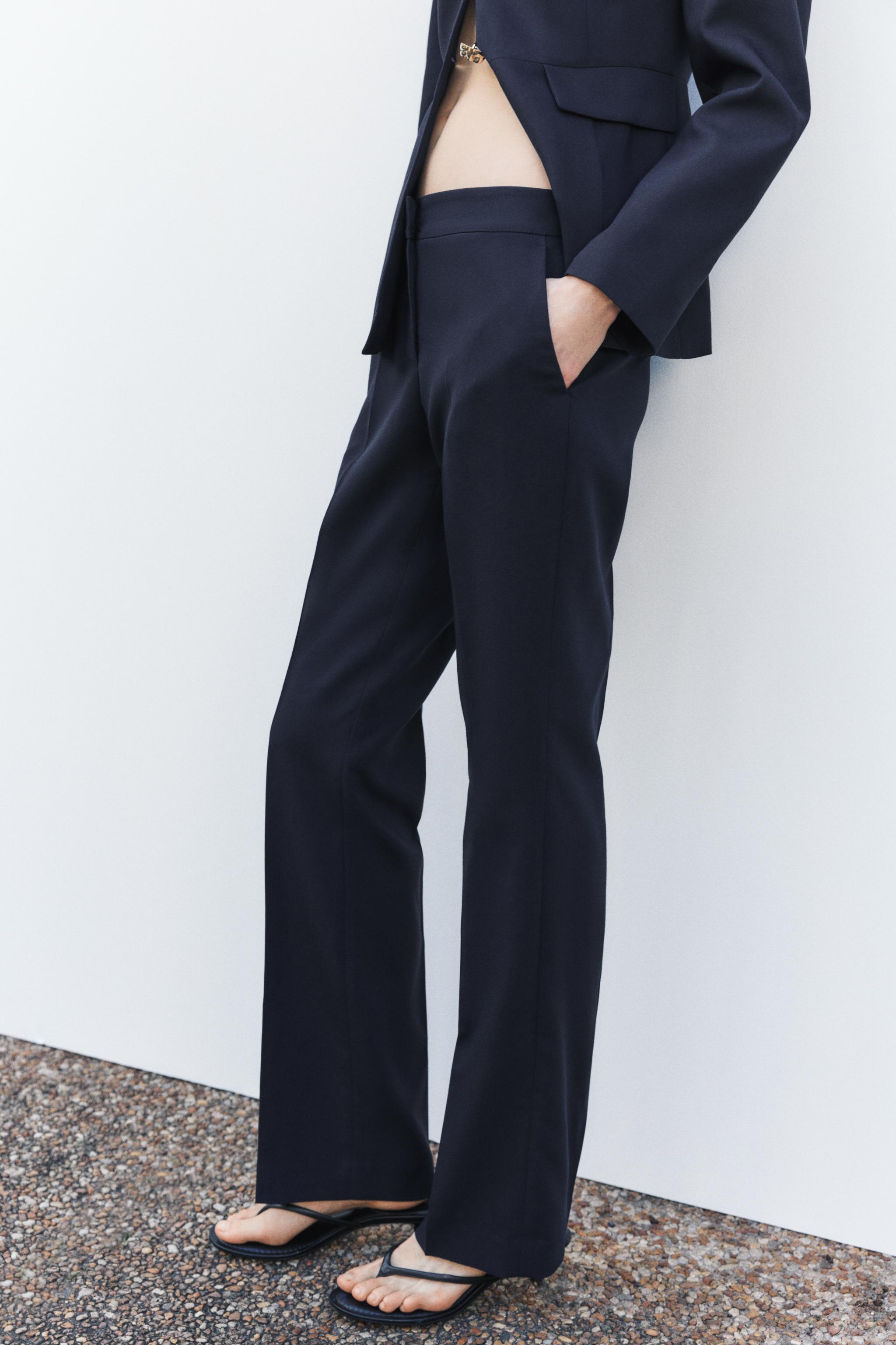 STRAIGHT MID-RISE PANTS - Navy blue | ZARA United States