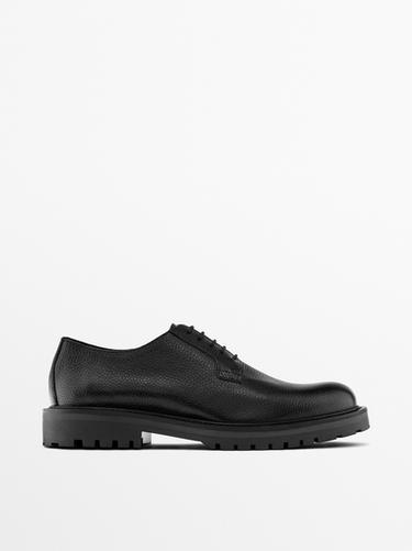 Zara Leather track sole shoes - Black