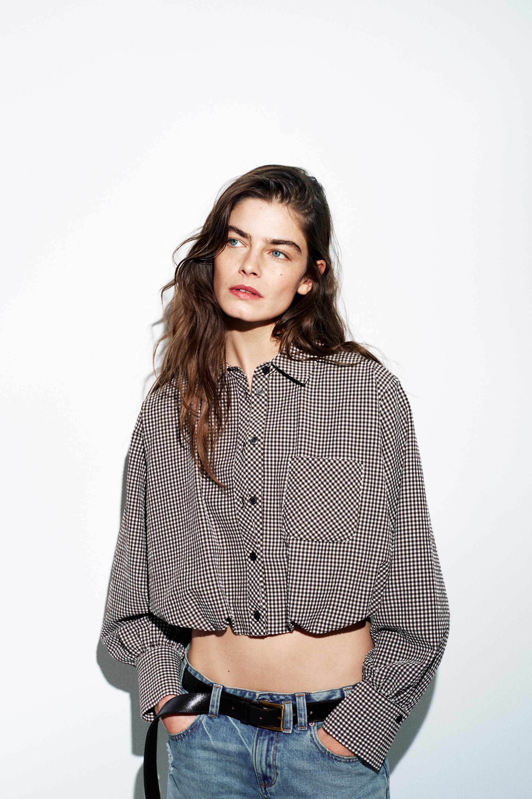 GINGHAM BALLOON SHIRT - Brown / Ecru | ZARA United States
