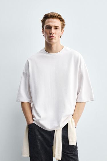 T-SHIRT BOXY FIT EFFET NÉOPRÈNE - Blanc de Zara - Image 1