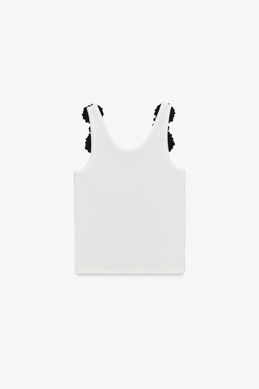 FLORAL APPLIQUÉ TOP - Black / White by Zara - Image 5