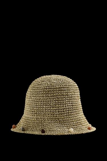 Zara BEADED CROCHET HAT - taupe brown - Image 0