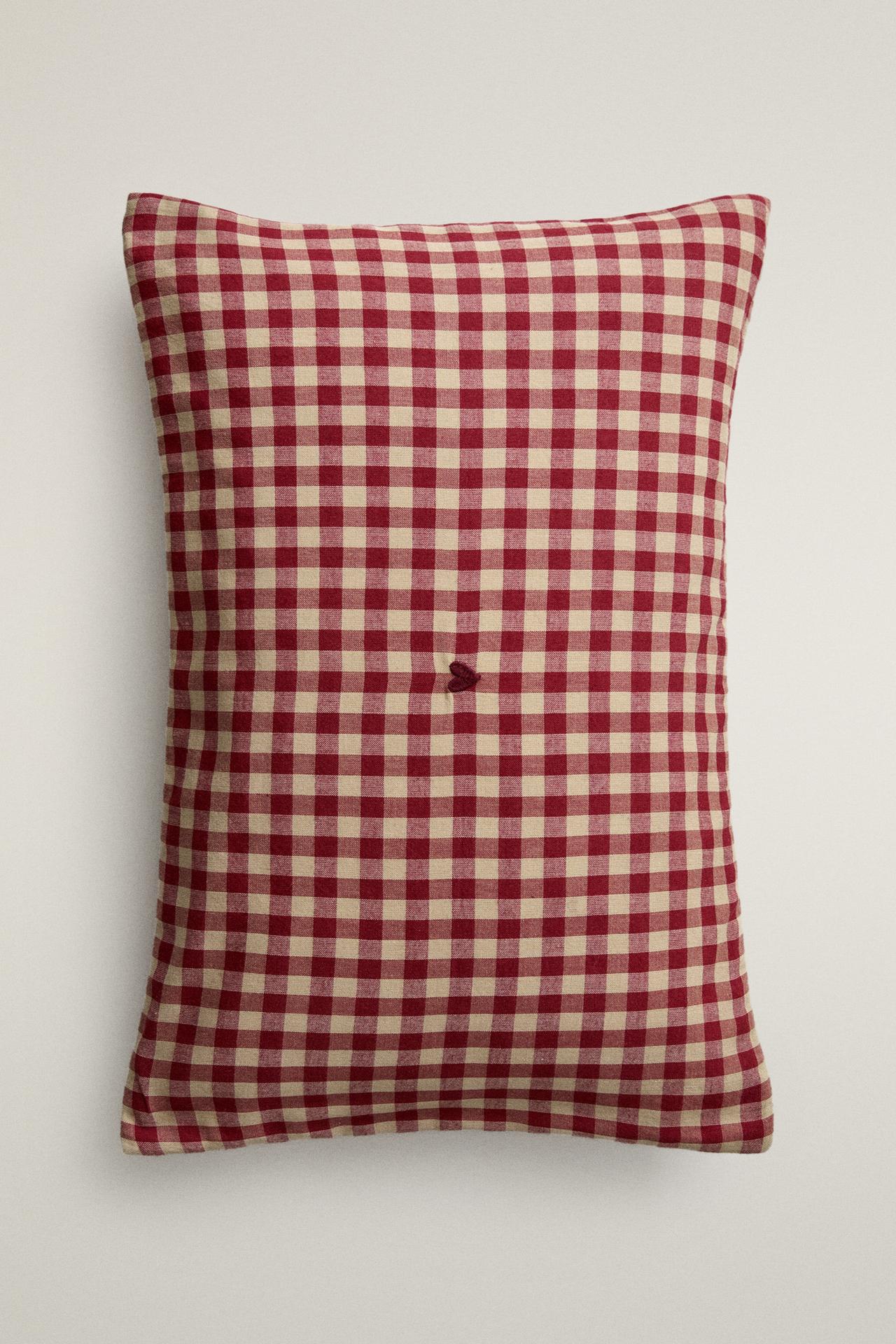 CHRISTMAS GINGHAM CHECK COTTON CUSHION COVER