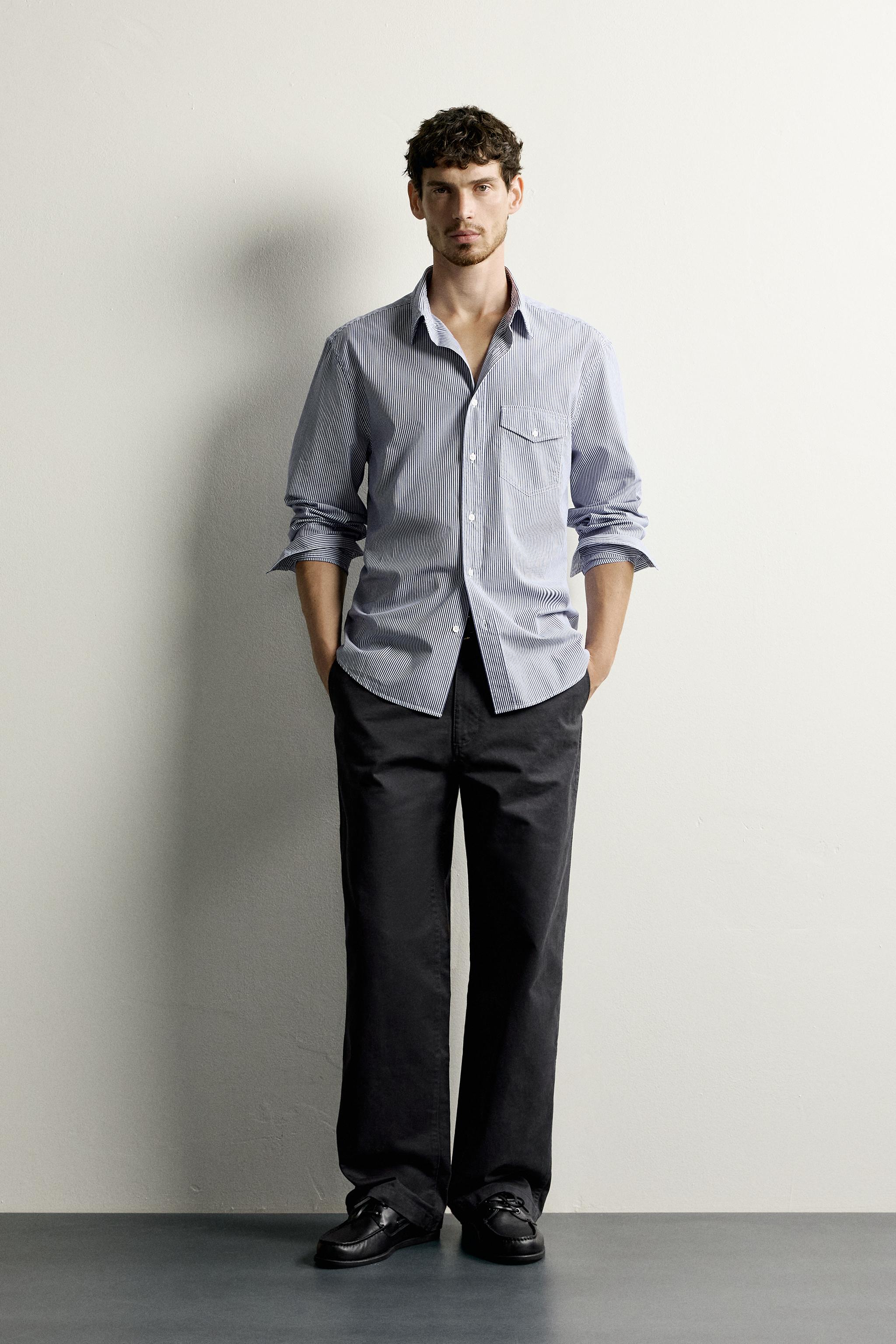 Мужские рубашки Zara STRIPED REGULAR FIT SHIRT