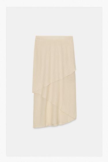 FALDA MIDI PUNTO CAPAS - Crema de Zara