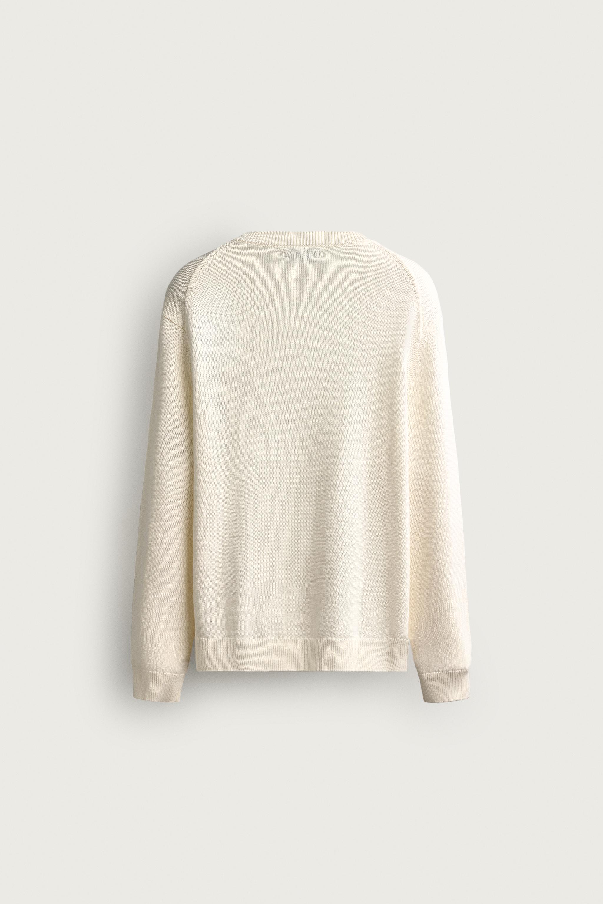 COTTON-LINEN REGULAR FIT SWEATER — Oyster-white