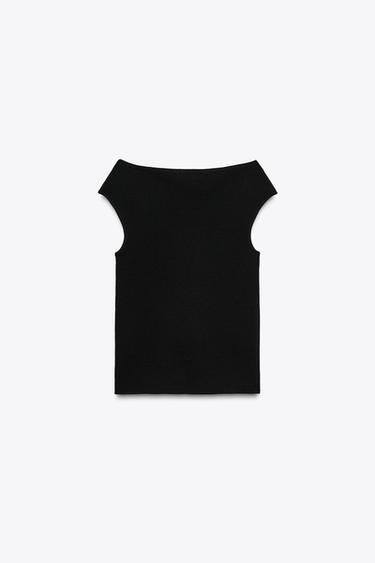 PLAIN KNIT BOAT NECK TOP - Black by Zara - Image 6