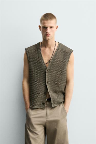 RELAXED FIT TEXTURED WAISTCOAT - ecru/khaki by Zara