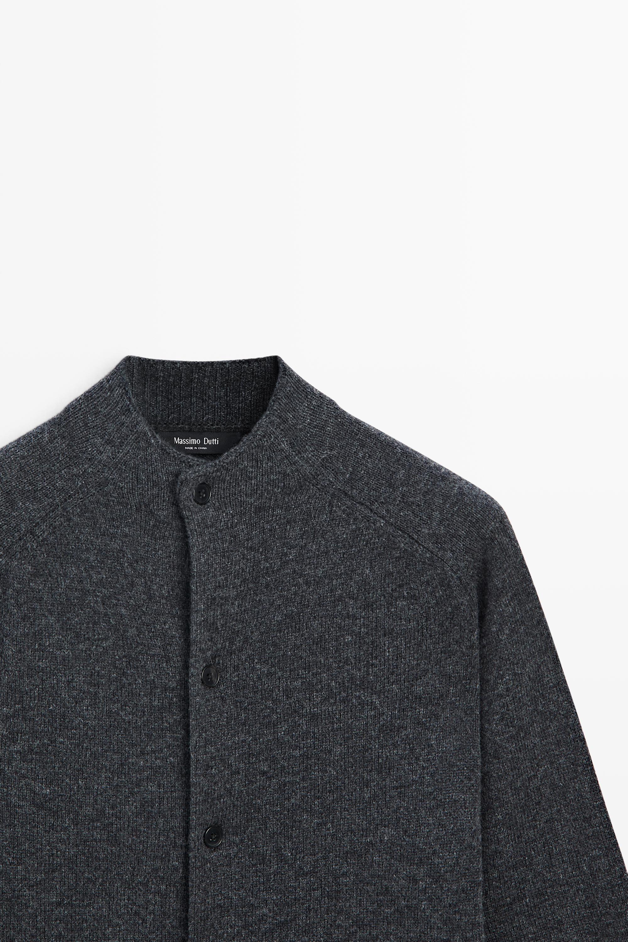 Wool blend mock neck knit cardigan
