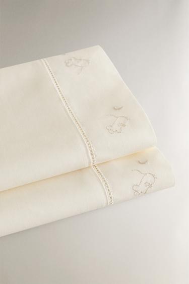 MINI COT SHEET SET WITH EMBROIDERED MICE - Oyster-white by Zara - Image 2