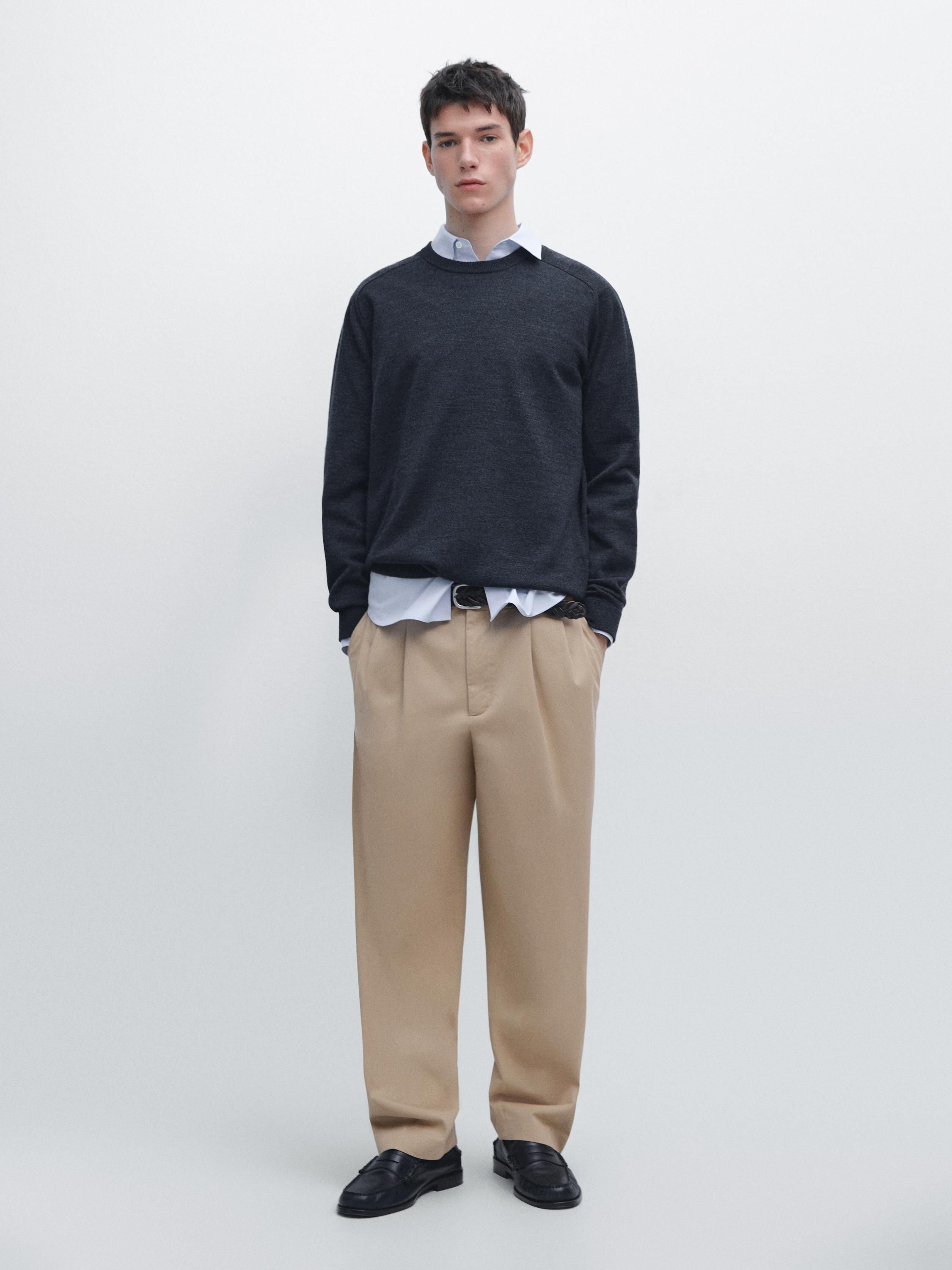Pull en maille 100 % laine mérinos à col rond