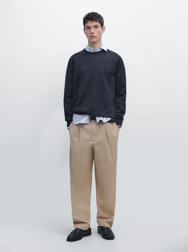 Zara Merino wool crew neck knit sweater - Dark navy - Image 0