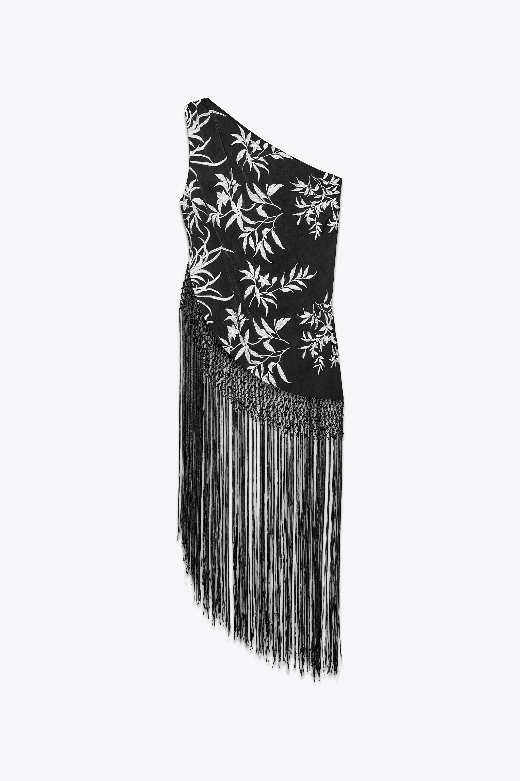 ASYMMETRICAL EMBROIDERED FRINGED TOP