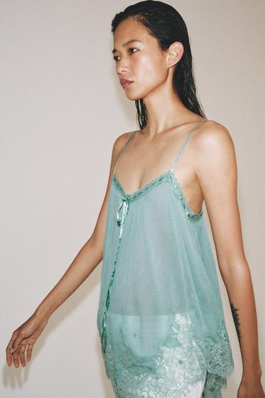 ZW COLLECTION LACE STRAP TOP - Turquoise by Zara - Image 5