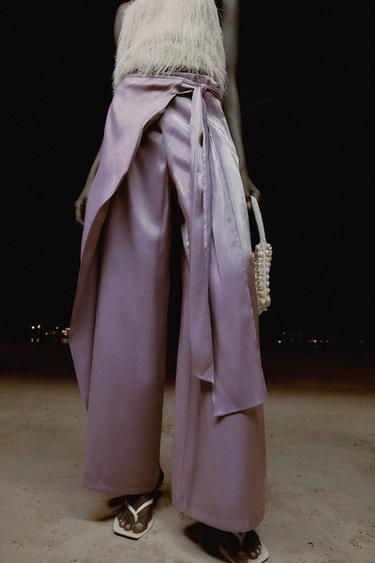 PANTALON PARÉO À NŒUD EFFET BRILLANT - Mauve de Zara - Image 1