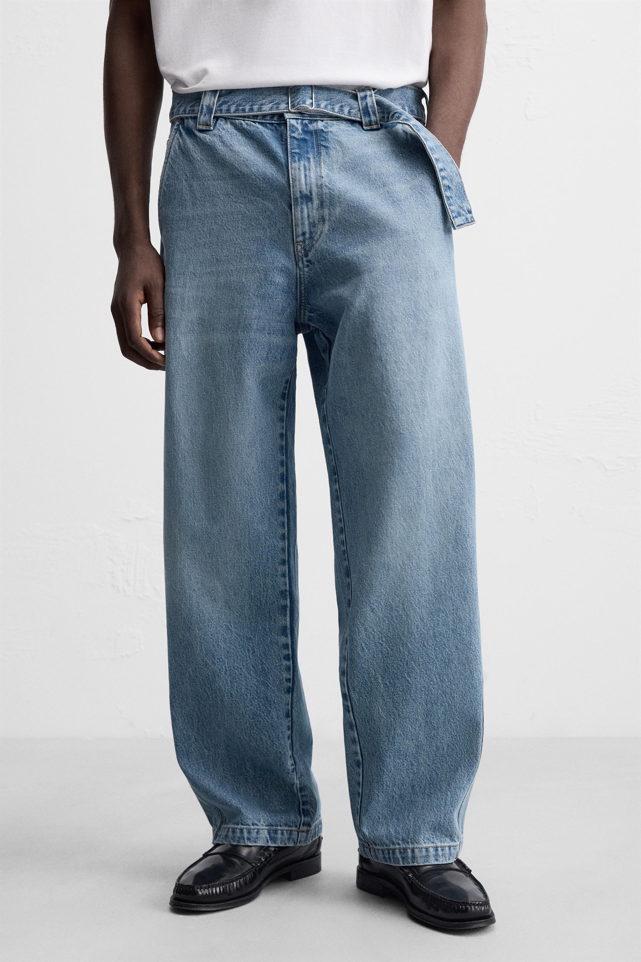 BELTED RELAXED FIT JEANS - Gray | ZARA United States
