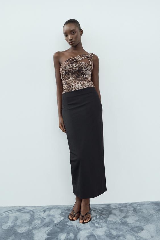 DRAPED ANIMAL PRINT TULLE BODYSUIT Leopard ZARA Singapore