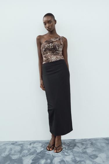 DRAPED ANIMAL PRINT TULLE BODYSUIT — Леопардовый от Zara — изображение 0