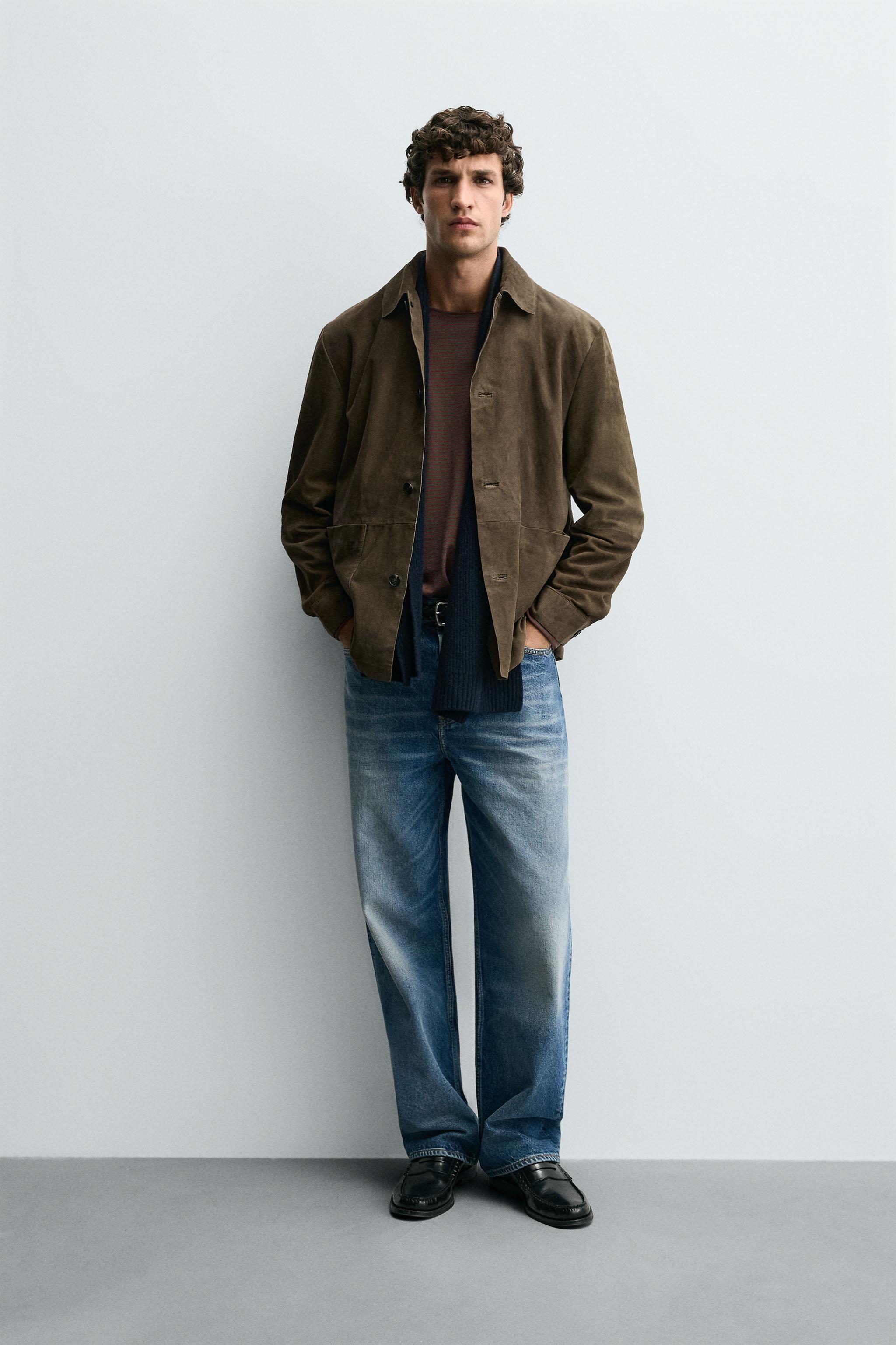 スエード レザーシャツジャケット - オリーブグリーン | ZARA