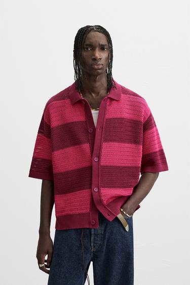 OPEN KNIT STRIPE SHIRT - Pinks by Zara