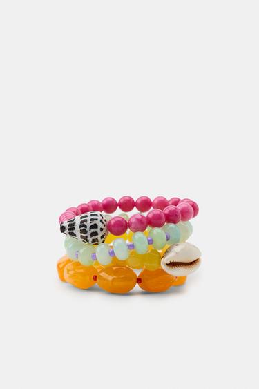 4ER-PACK ARMBÄNDER MIT KUGELN UND MUSCHELN - Bunt von Zara