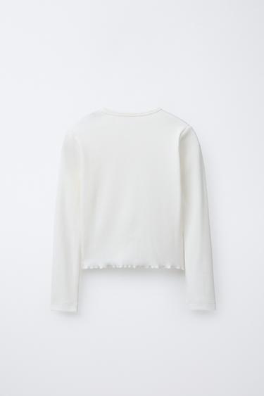 T-SHIRT AVEC APPLIQUÉ FLEURS - Blanc cassé de Zara - Image 1