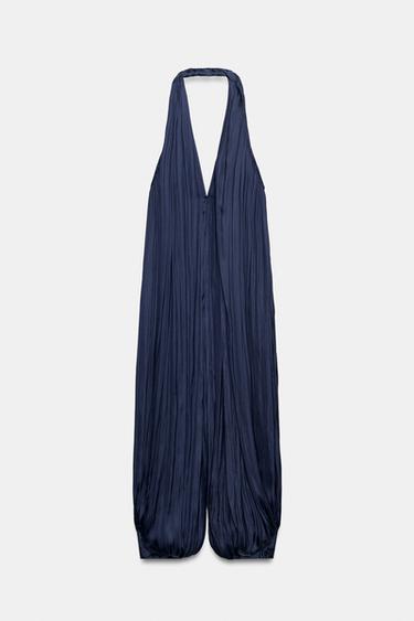 ZW COLLECTION SATIN HALTER JUMPSUIT - Navy blue by Zara - Image 7