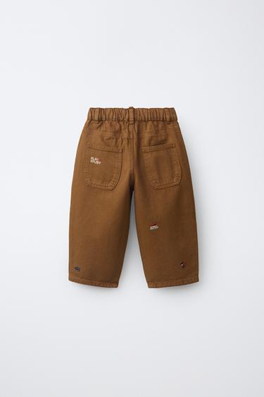 EMBROIDERED BAGGY TROUSERS - Caramel by Zara