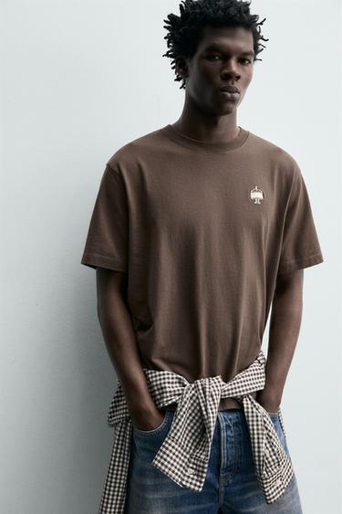 T-SHIRT BRODÉ SANDWICH - Marron clair de Zara - Image 4