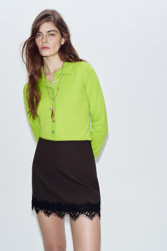 FALDA PANTALÓN ENCAJE - Marrón de Zara - Imagen 0