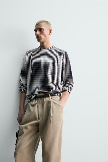 JACQUARD STRIPED T-SHIRT - Ecru / Navy by Zara - Image 6