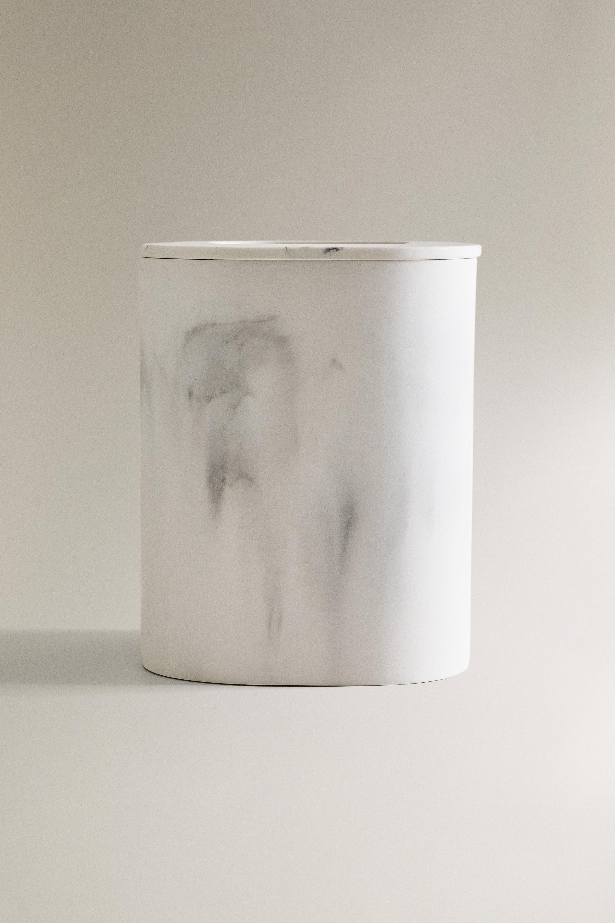 MARBLE-EFFECT BATHROOM BIN — Gray