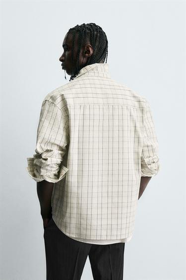 Zara TEXTURED PLAID OVERSHIRT - Oyster-white