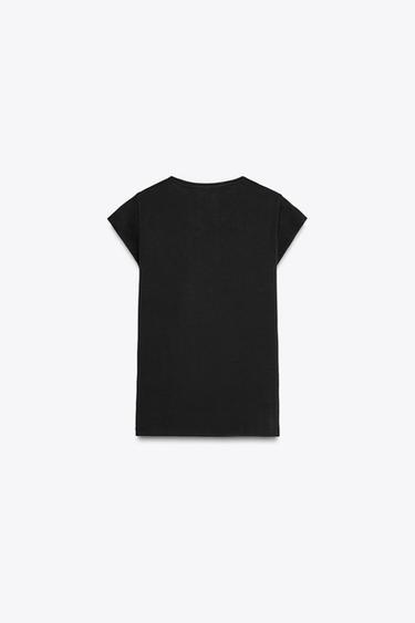 SHORT SLEEVE COTTON T-SHIRT - Black by Zara