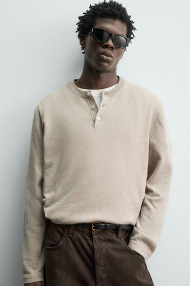COTTON BLEND HENLEY JUMPER - Sand / Marl by Zara - Image 5
