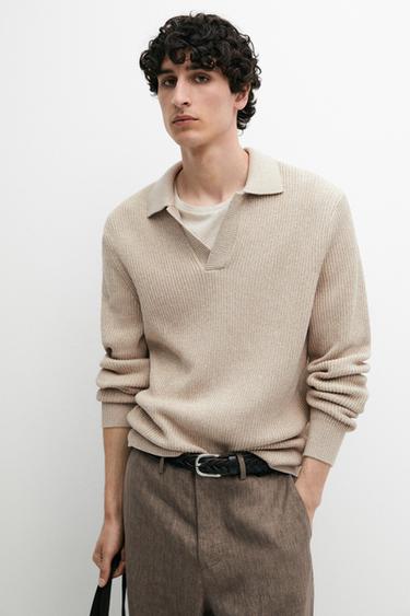 Zara Cotton knit polo sweater - Ecru