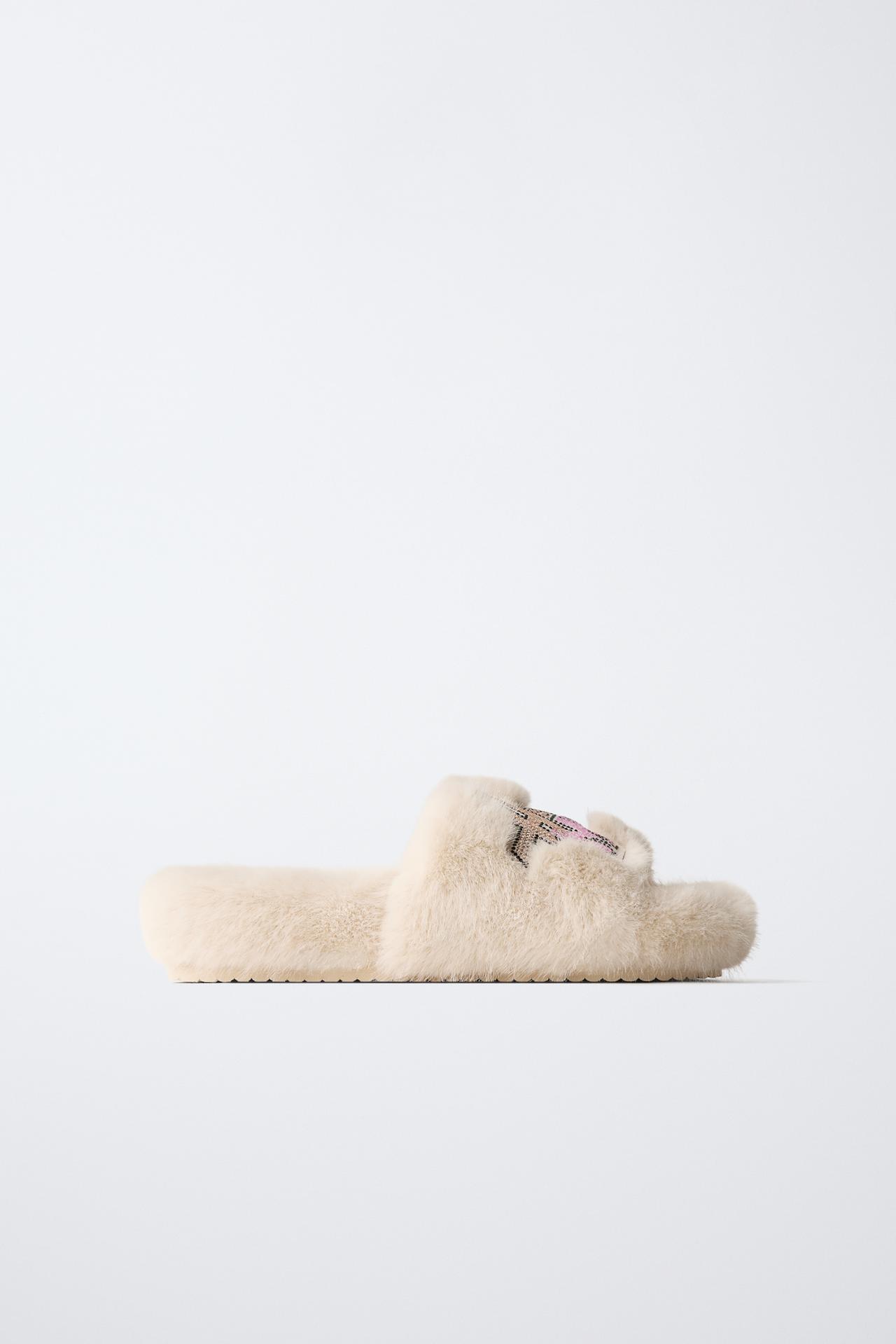 HANNAH MONTANA © DISNEY FAUX FUR SLIDES — Off White