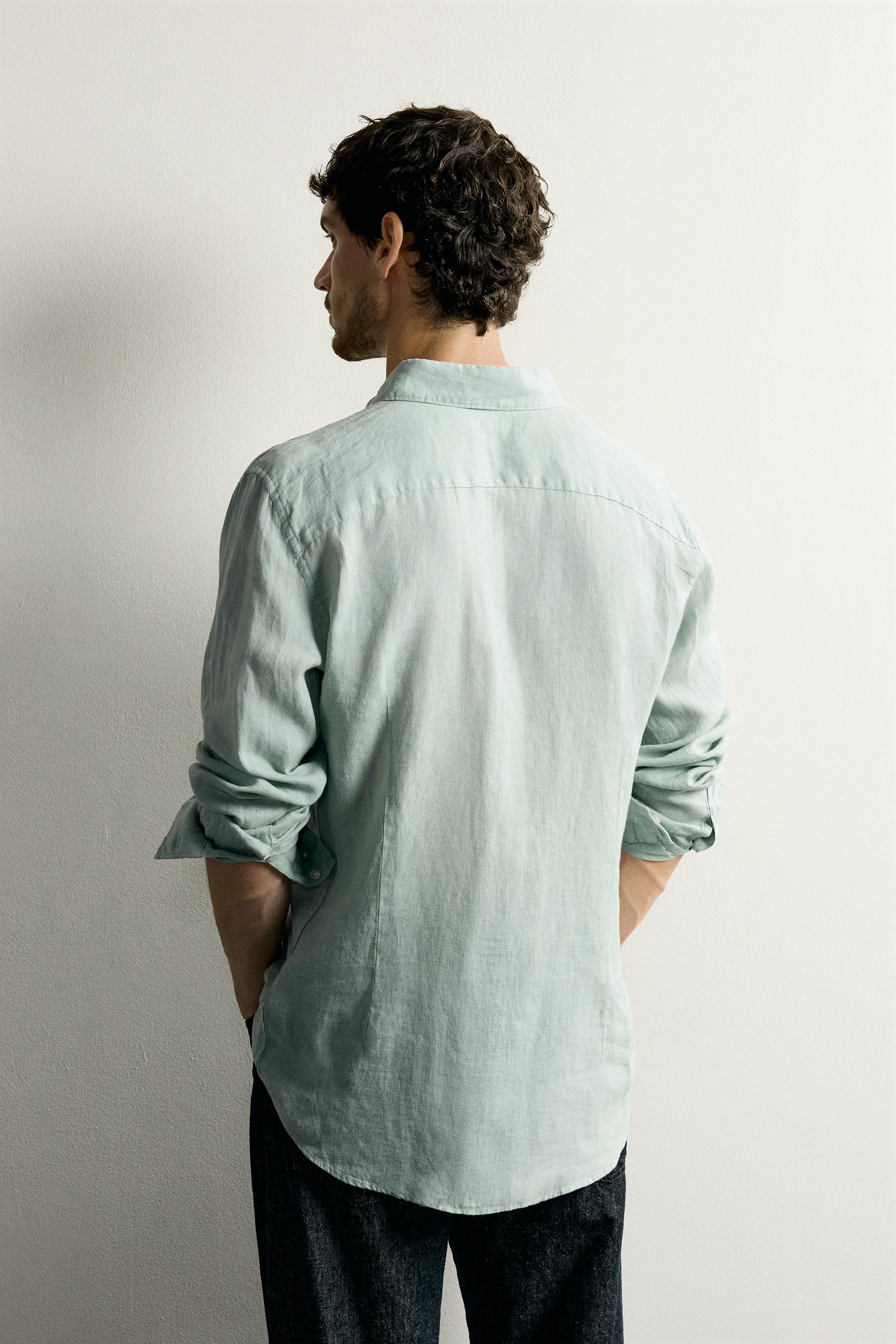 Мужские рубашки Zara 100% LINEN REGULAR FIT SHIRT — фото 3