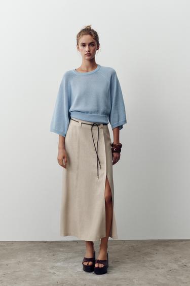 FALDA MIDI CINTURÓN CON LINO - Arena de Zara