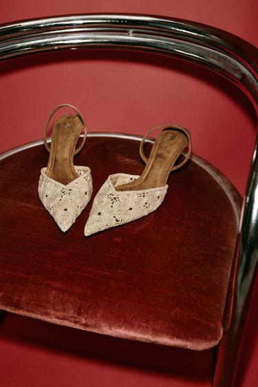 EMBROIDERED HEELED SHOES - Ecru White by Zara - Image 0