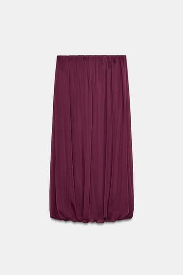 PUFFBALL MIDI SKIRT - Burgundy by Zara