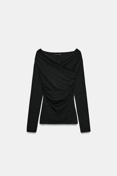 DRAPED SURPLICE NECKLINE TOP - Black by Zara