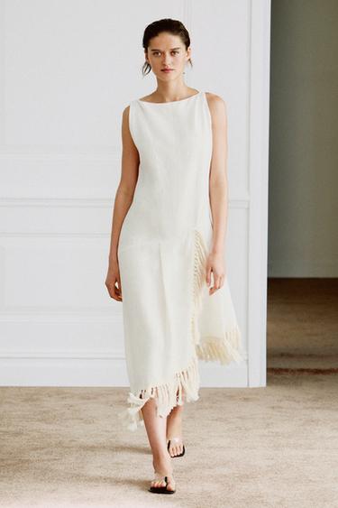 ROBE EN LIN À FRANGES ZW COLLECTION - Beige clair de Zara - Image 1