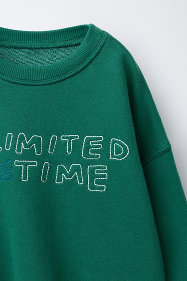 EMBROIDERED SLOGAN SWEATSHIRT - Green by Zara - Image 2